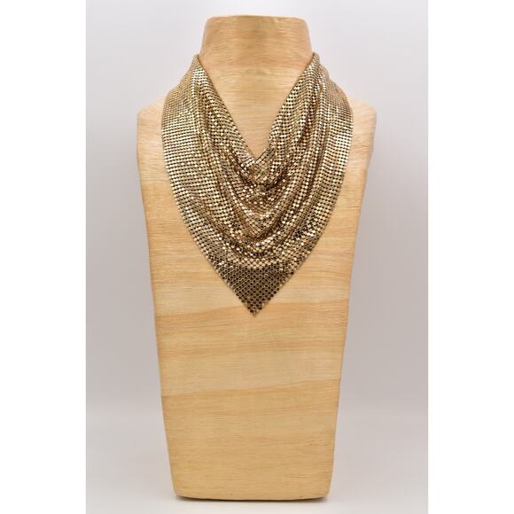 PA Vintage Mesh Chainmail Bib Choker Necklace Gold Chunky Signed 1990s BinBD - Picture 7 of 12